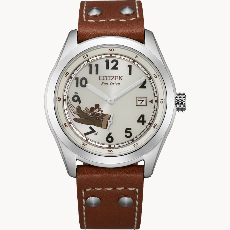 Mickey Aviator Ivory Dial Leather Strap BV1088-08W | CITIZEN Mickey Aviator Ivory Dial Leather Strap BV1088-08W | CITIZEN